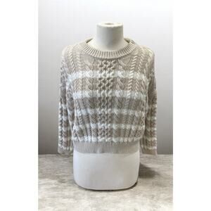 Jessica Simpson Cropped Chunky Cable Knit Sweater Women’s Sz Small Beige/White